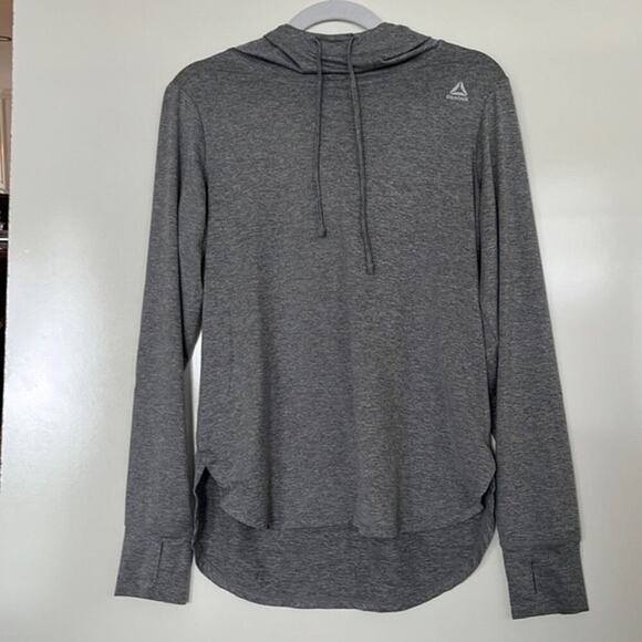 Reebok Gray Activewear Long Sleeve Mock Neck Hoodie Thumb Hole Medium Outdoor - Picture 1 of 11